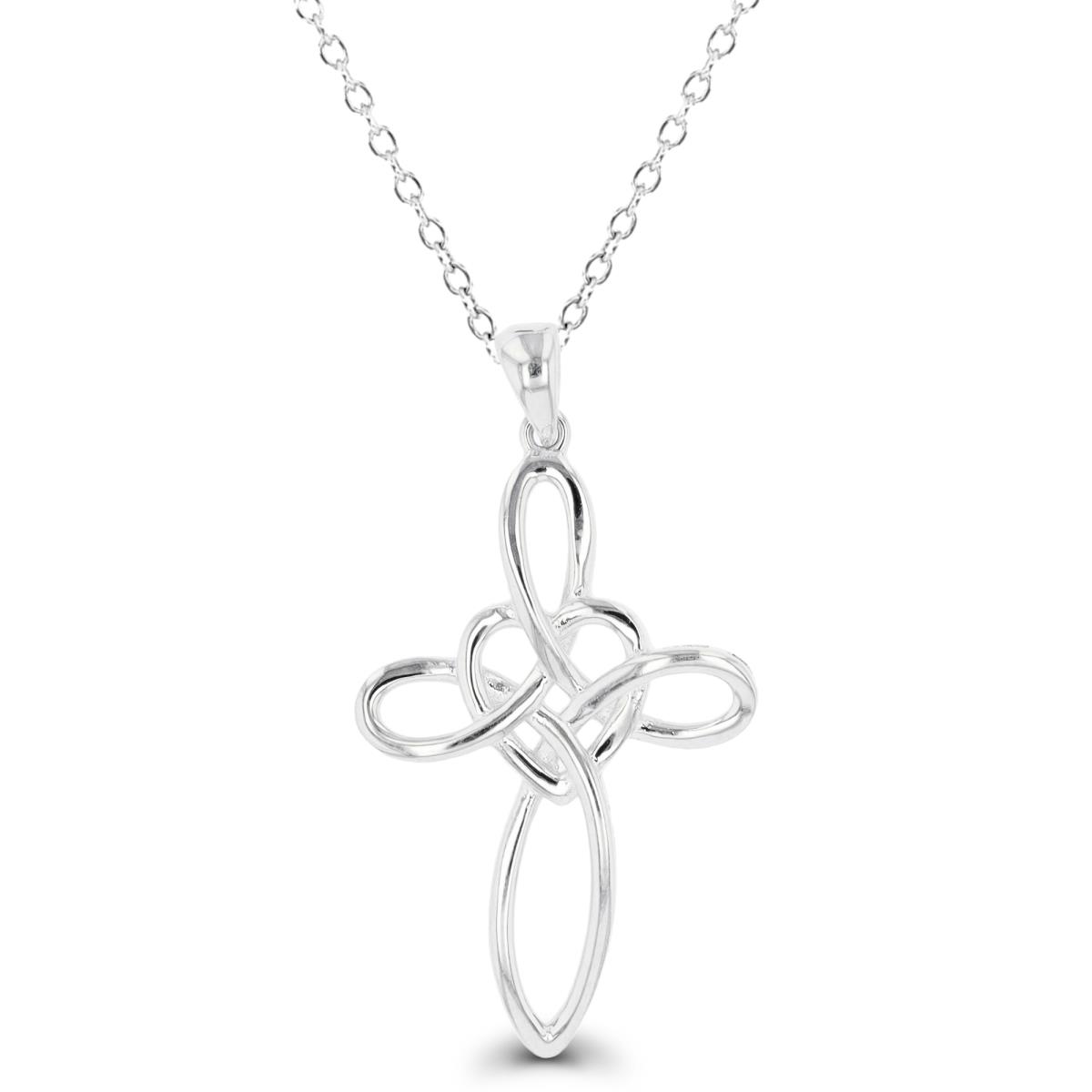 Sterling Silver Rhodium Polished Knot Cross 18" Necklace
