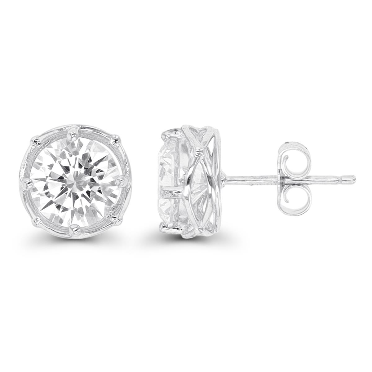 Sterling Silver Rhodium 8mm Rd CZ Solitaire Stud Earring