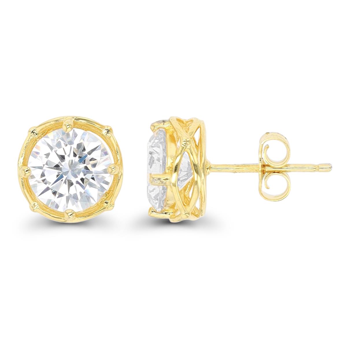 Sterling Silver Yellow 1-Micron 8mm Rd CZ Solitaire Stud Earring
