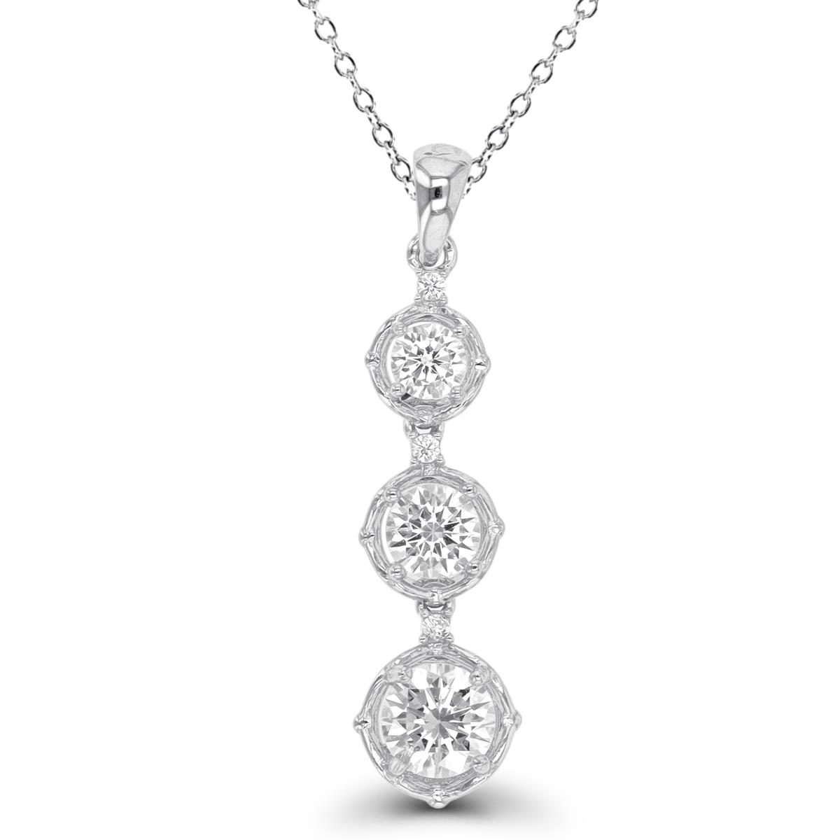 Sterling Silver Rhodium Graduated Rd CZ Dangling 18" Necklace