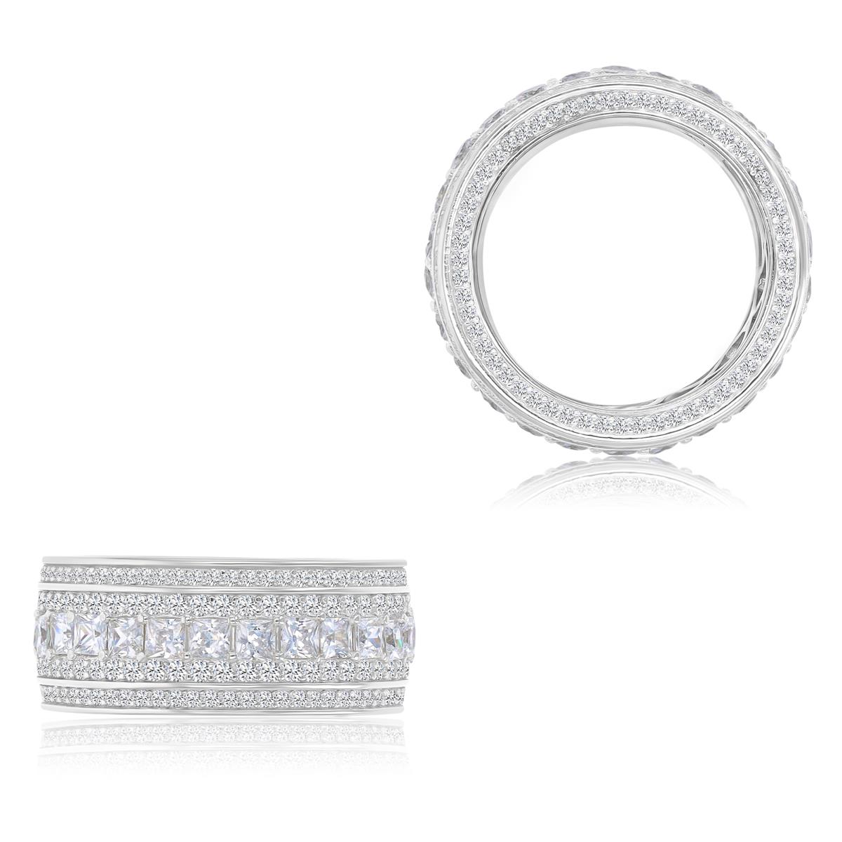 Sterling Silver Rhodium Micropave Sq & Rd CZ Eternity Ring
