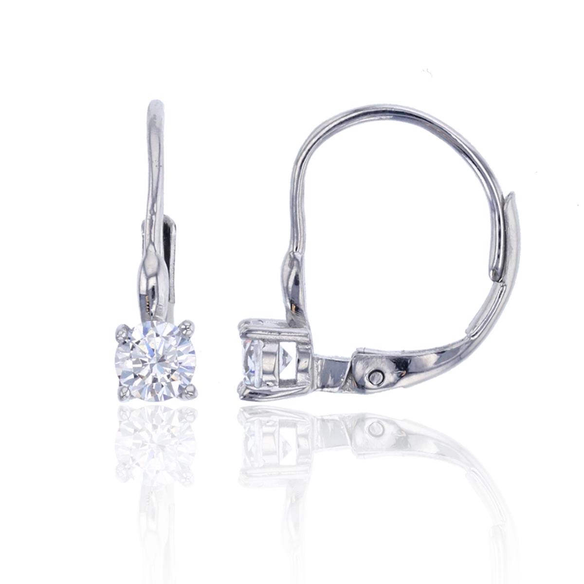 Sterling Silver Rhodium 4mm Round Cut Swarovski Solitaire Leverback Earring