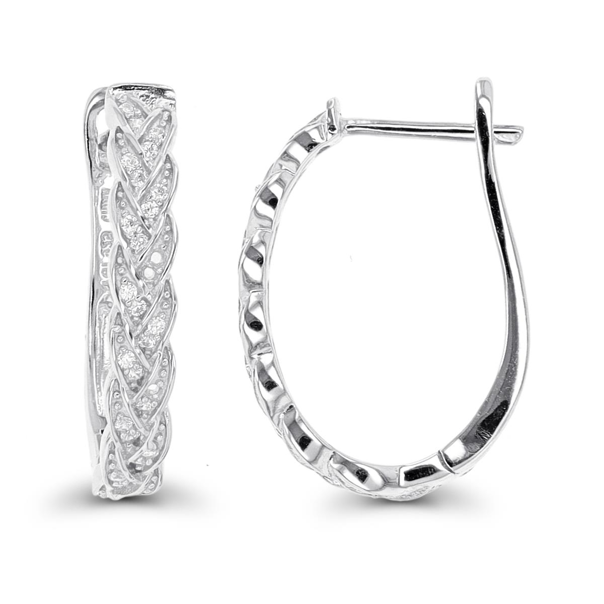 Sterling Silver Rhodium Paved CZ Braided Latchback Hoop Earring