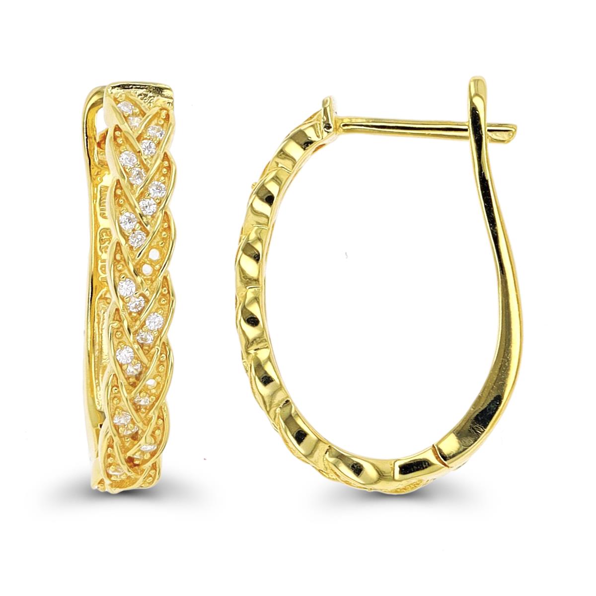 Sterling Silver Yellow Paved CZ Braided Latchback Hoop Earring