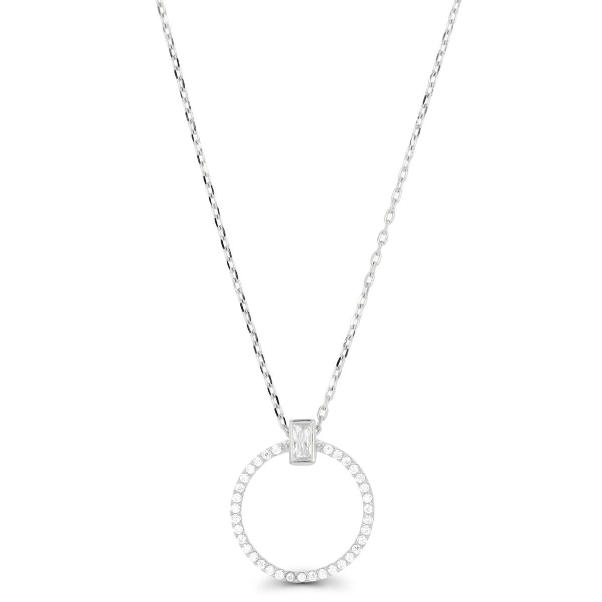Sterling Silver Rhodium White CZ Open Circle 18"+2" Necklace