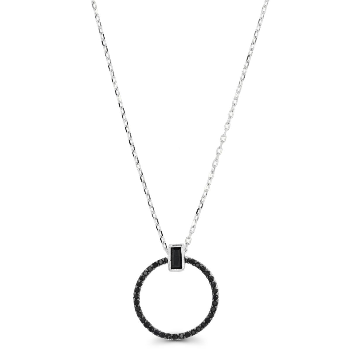 Sterling Silver Rhodium & Black Black Spinel Open Circle 18"+2" Necklace