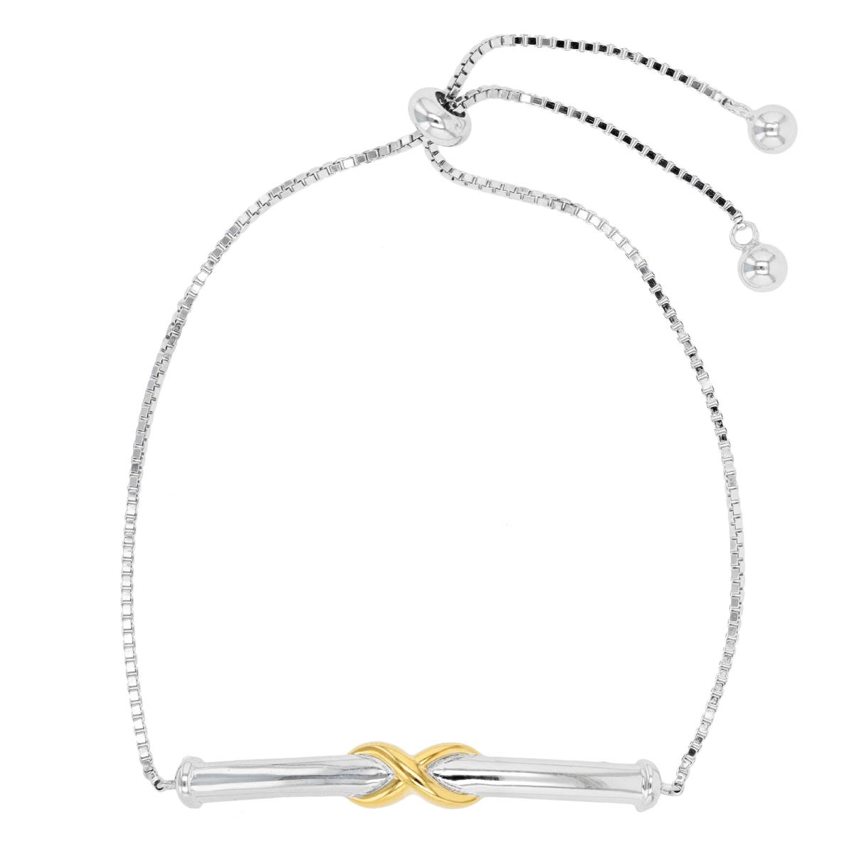 Sterling Silver Yellow & White Polished Infinity Bar Adjustable Bracelet