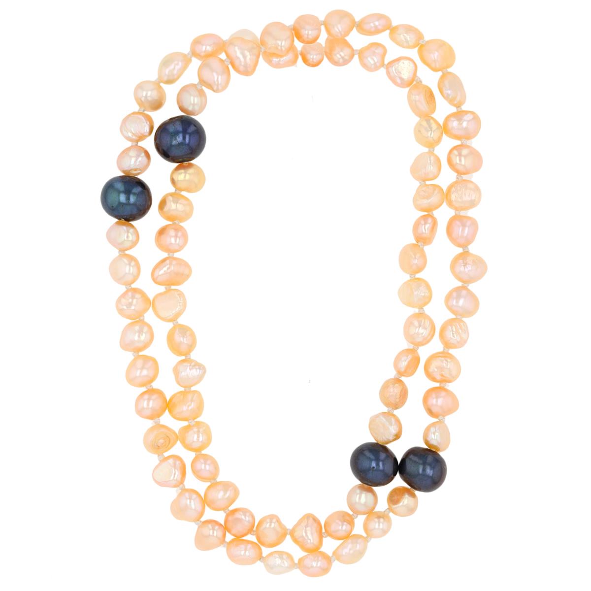 9-10mm Dyed Near Round & 6-7mm Champagne Dyed Baroque Pearls 36" Necklace