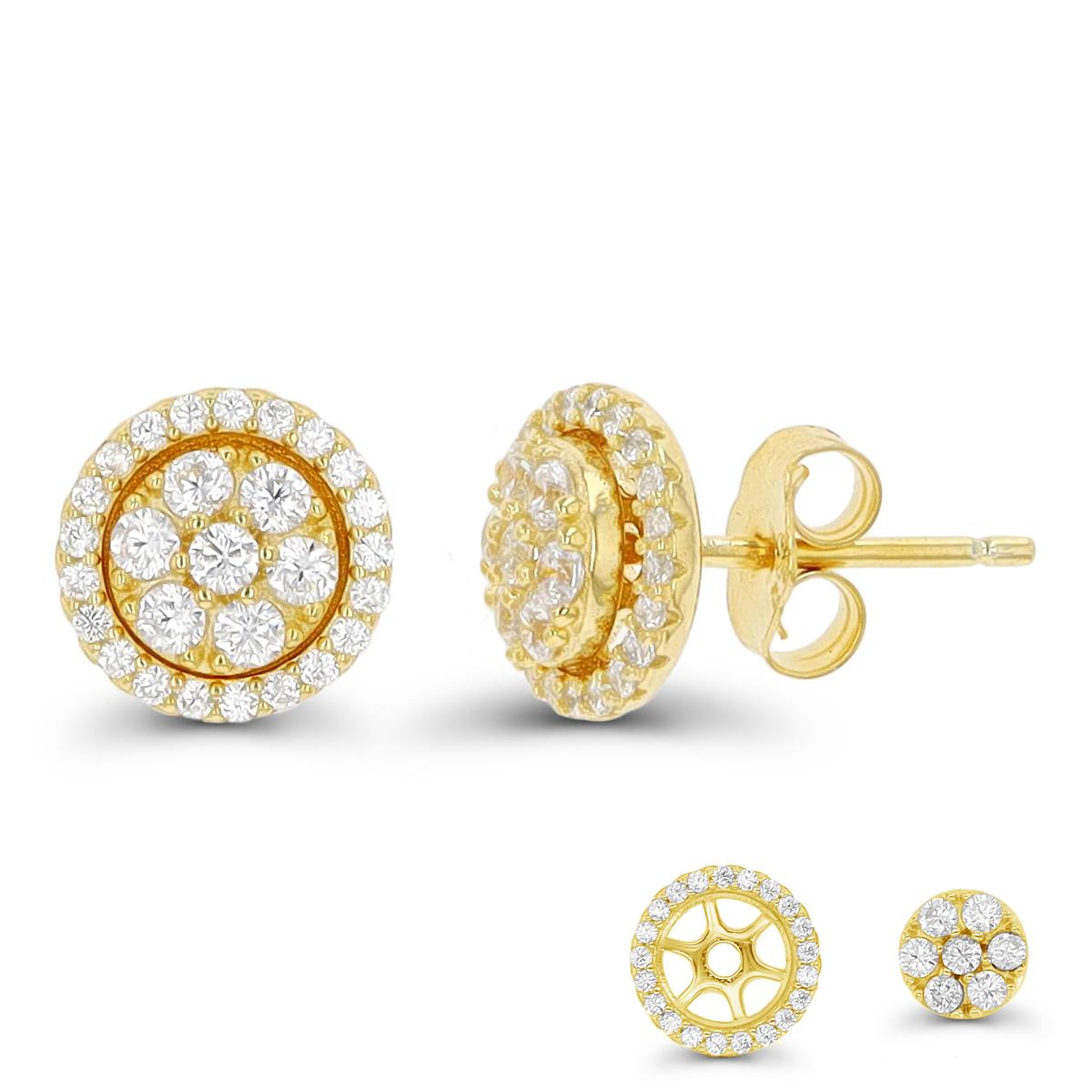 Sterling Silver Yellow 1-Micron 8mm Cluster CZ Jacket Stud Earring