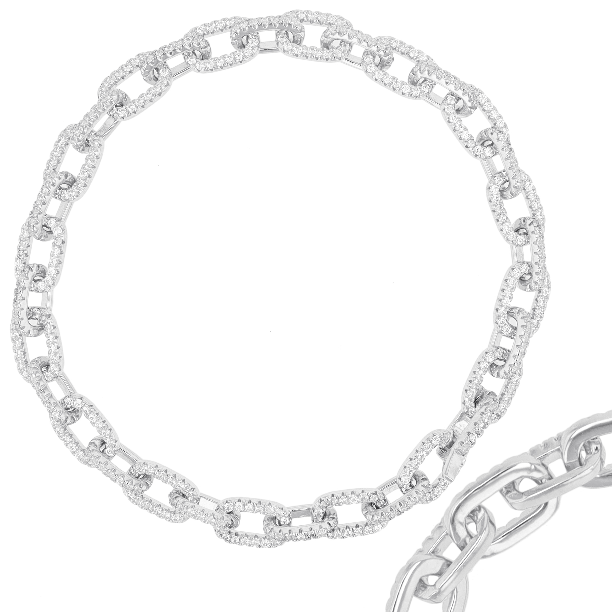 Sterling Silver Rhodium Micropave Link 7" Bracelet