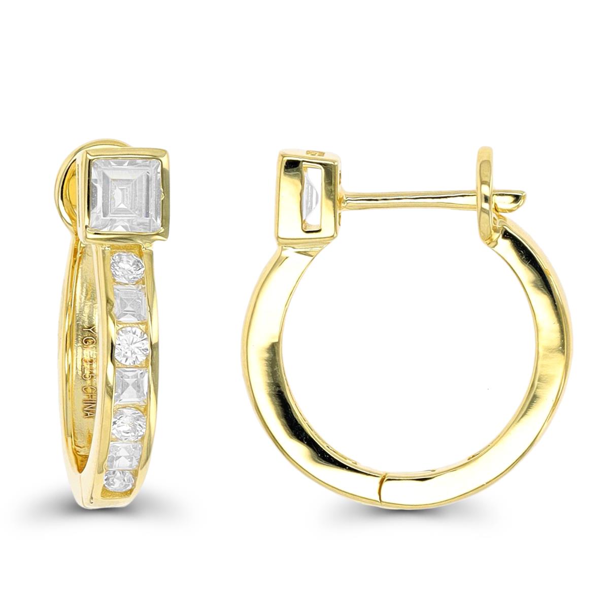 Sterling Silver Yellow 4mm Sq CZ Hinged Hoop Earring