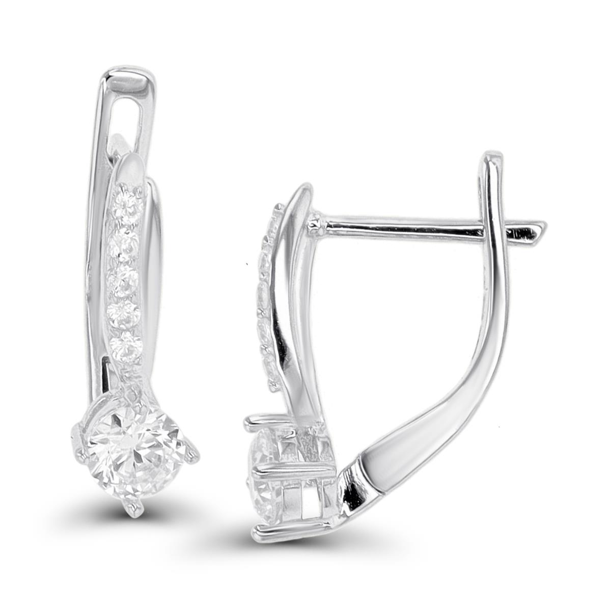 Sterling Silver Rhodium 4.5mm Rd CZ Paved Front Latchback Huggie Earring