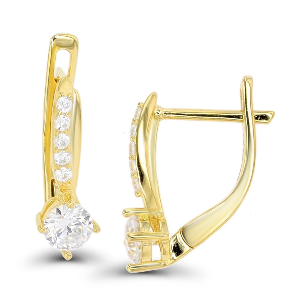 Sterling Silver Yellow 4.5mm Rd CZ Paved Front Latchback Huggie Earring