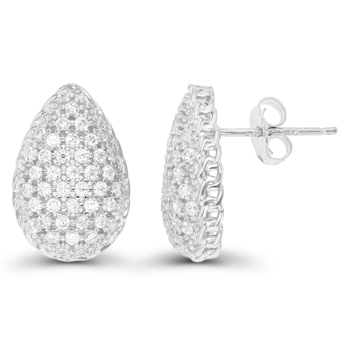 Sterling Silver Rhodium Paved CZ Pear Shaped Stud Earring