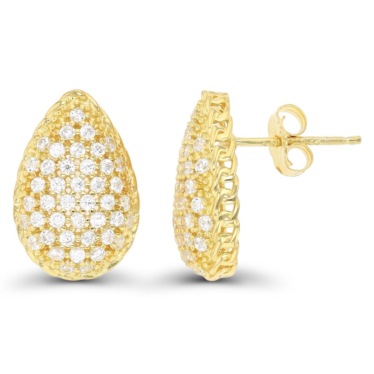 Sterling Silver Yellow Paved CZ Pear Shaped Stud Earring