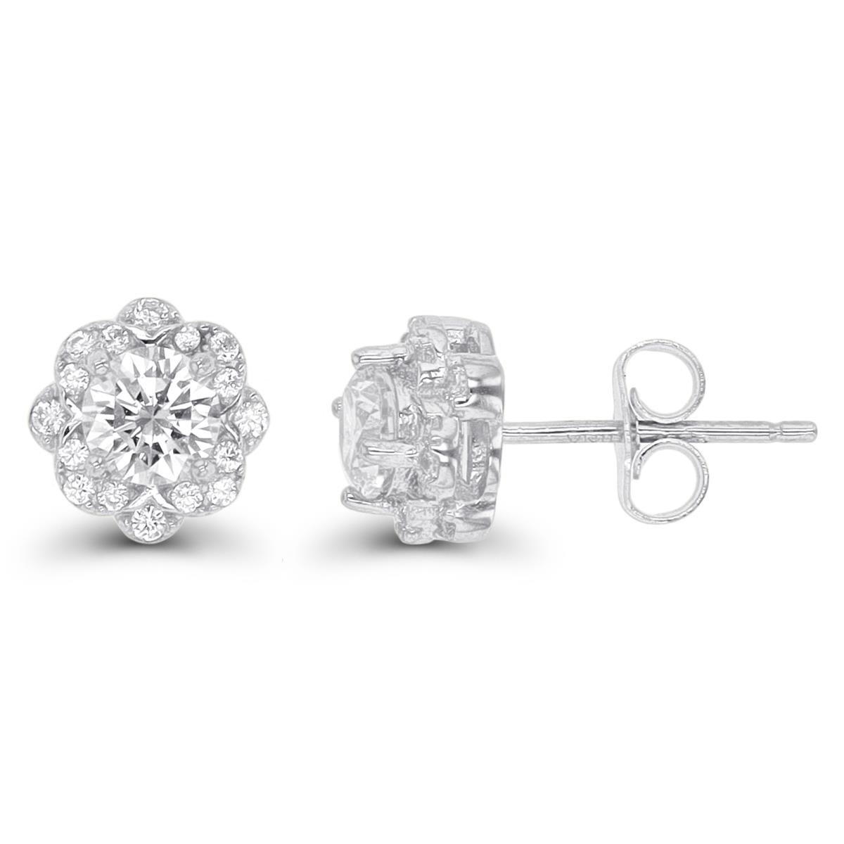 Sterling Silver Rhodium 5mm Rd CZ Cluster Stud Earring
