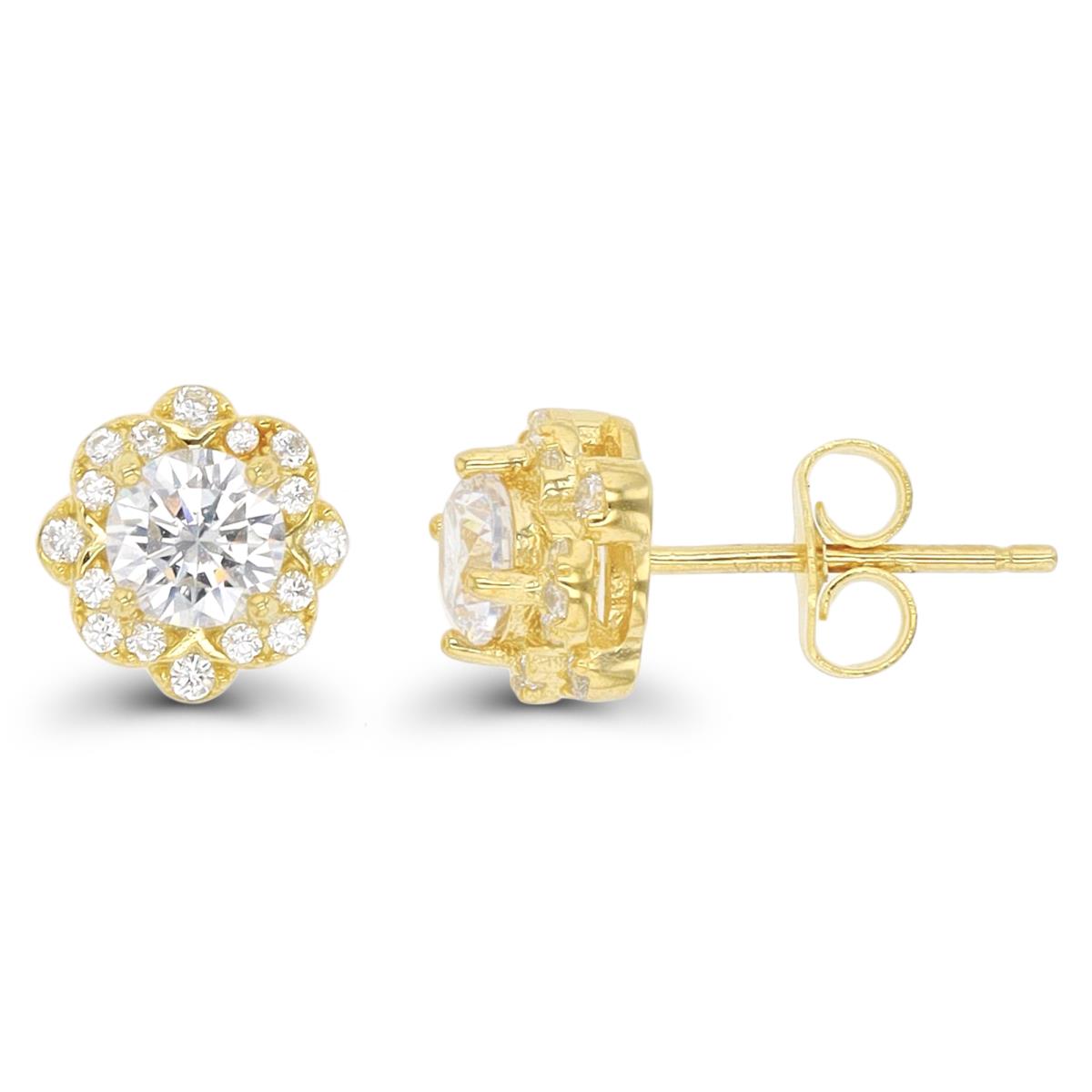 Sterling Silver Yellow 5mm Rd CZ Cluster Stud Earring