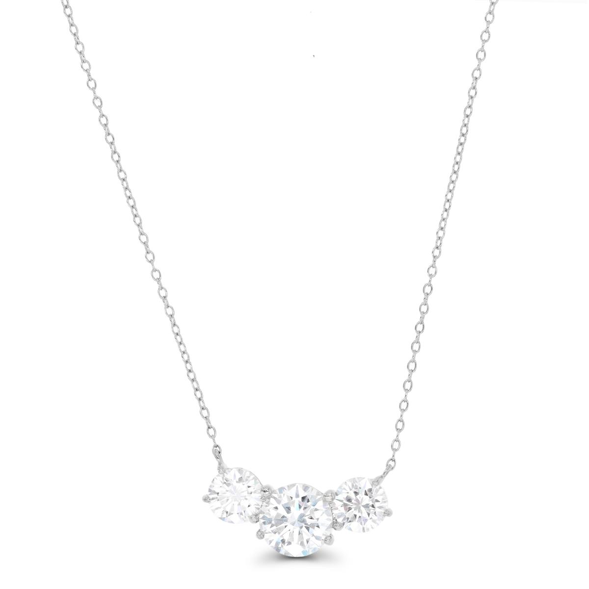 Sterling Silver Rhodium Triple Rd CZ 18"+2" Necklace