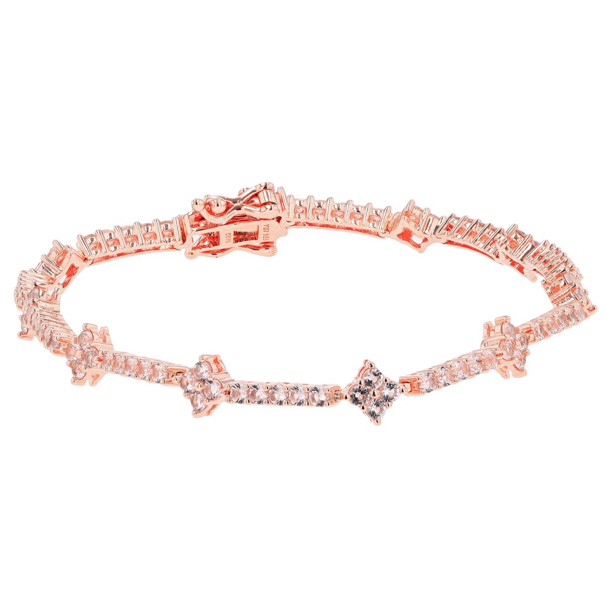 Sterling Silver Rose 2mm Rd Morganite Flower Station 7" Bracelet