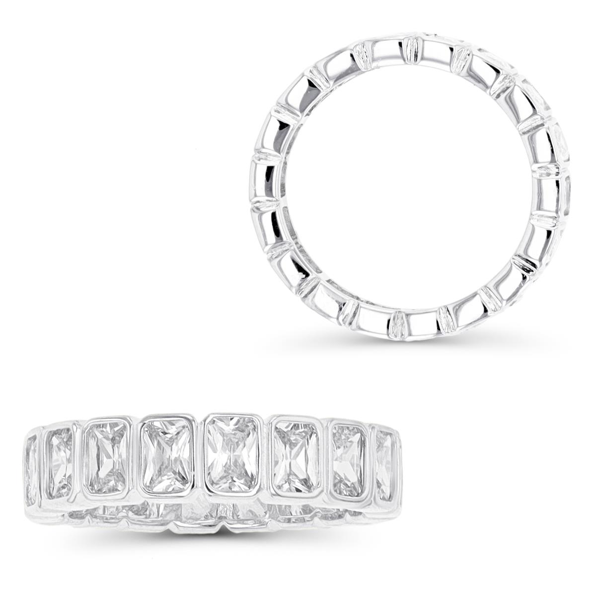 Sterling Silver Rhodium 4x3mm EC CZ Bezel Eternity Ring