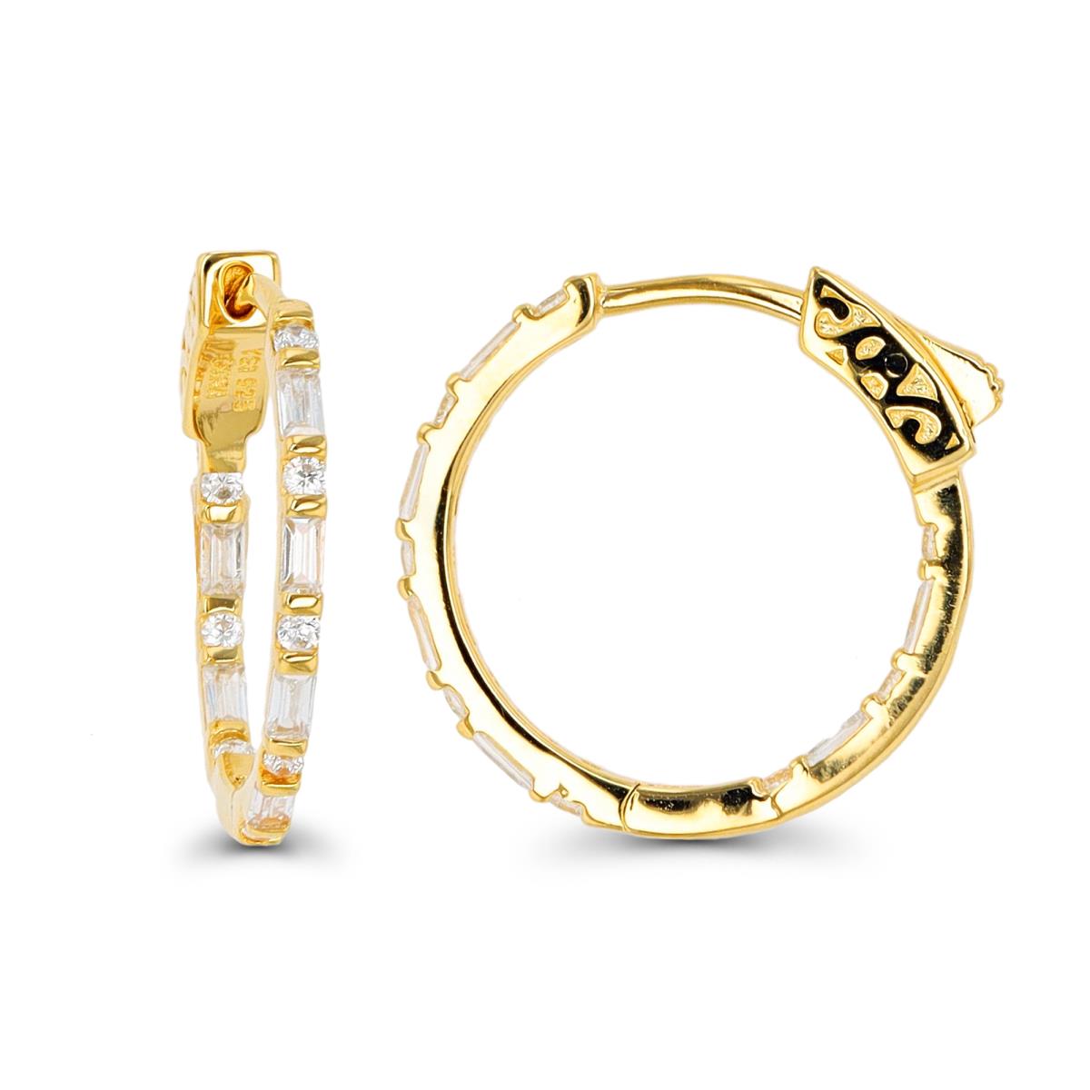 Sterling Silver Yellow 1-Micron 20x1.60mm Alt Bgt & Rd CZ Hoop Earring