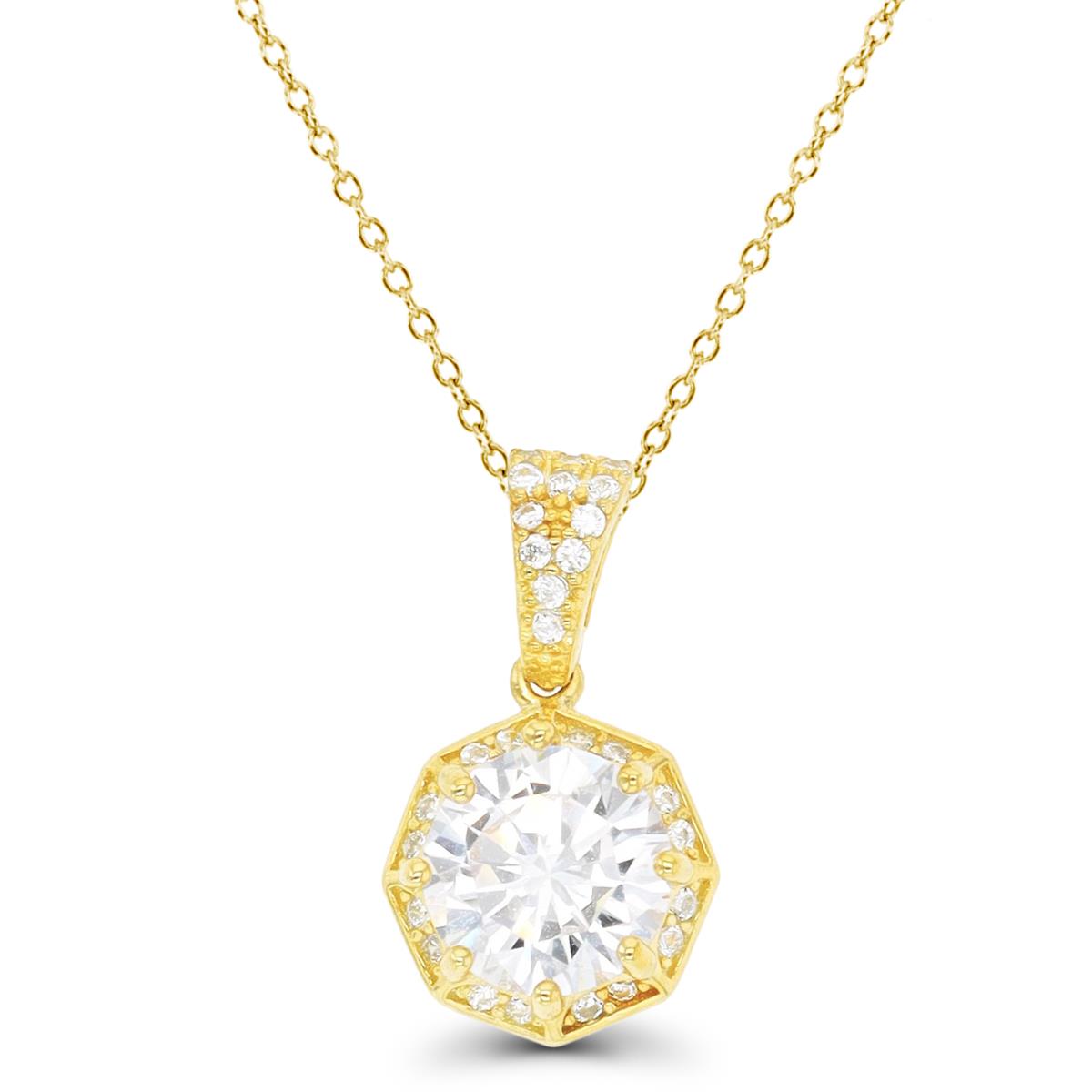Sterling Silver Yellow 1-Micron 8mm Rd Octagonal Halo 18" Necklace