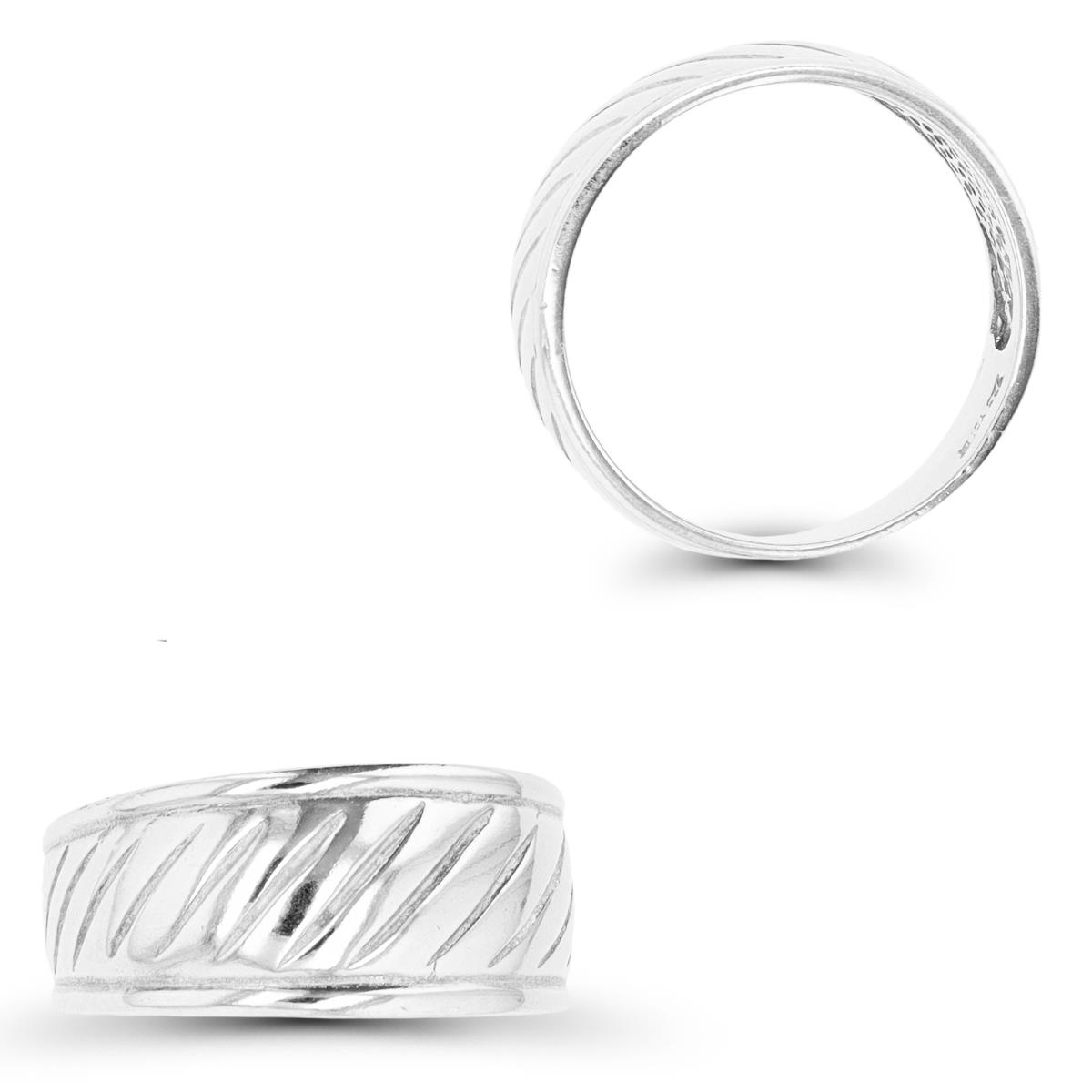 Sterling Silver Rhodium Diagonal Textured Band Ring