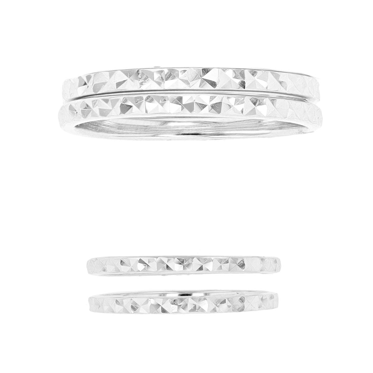 Sterling Silver Rhodium 1.8mm Diamond Cut Double Stack Ring