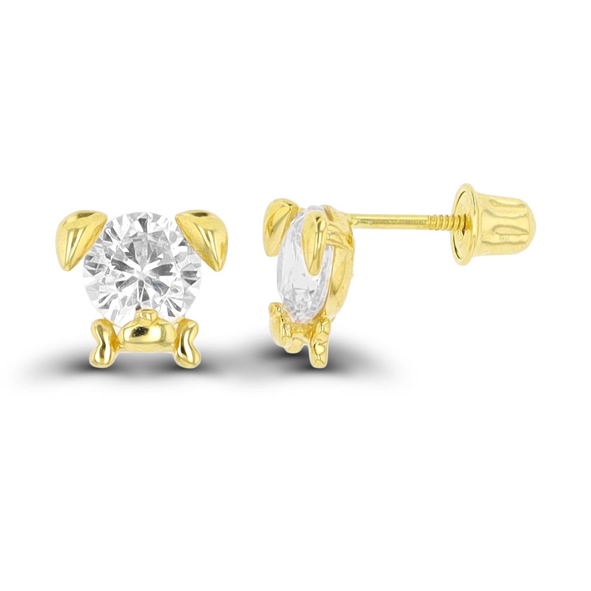 14K Yellow Gold 5mm Rd CZ Puppy Screwback Stud Earring