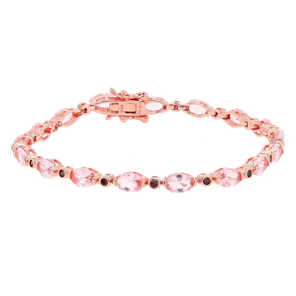 Sterling Silver Rose 1-Micron Alt Morganite Ov/Coffee Rd CZ Tennis 7" Bracelet