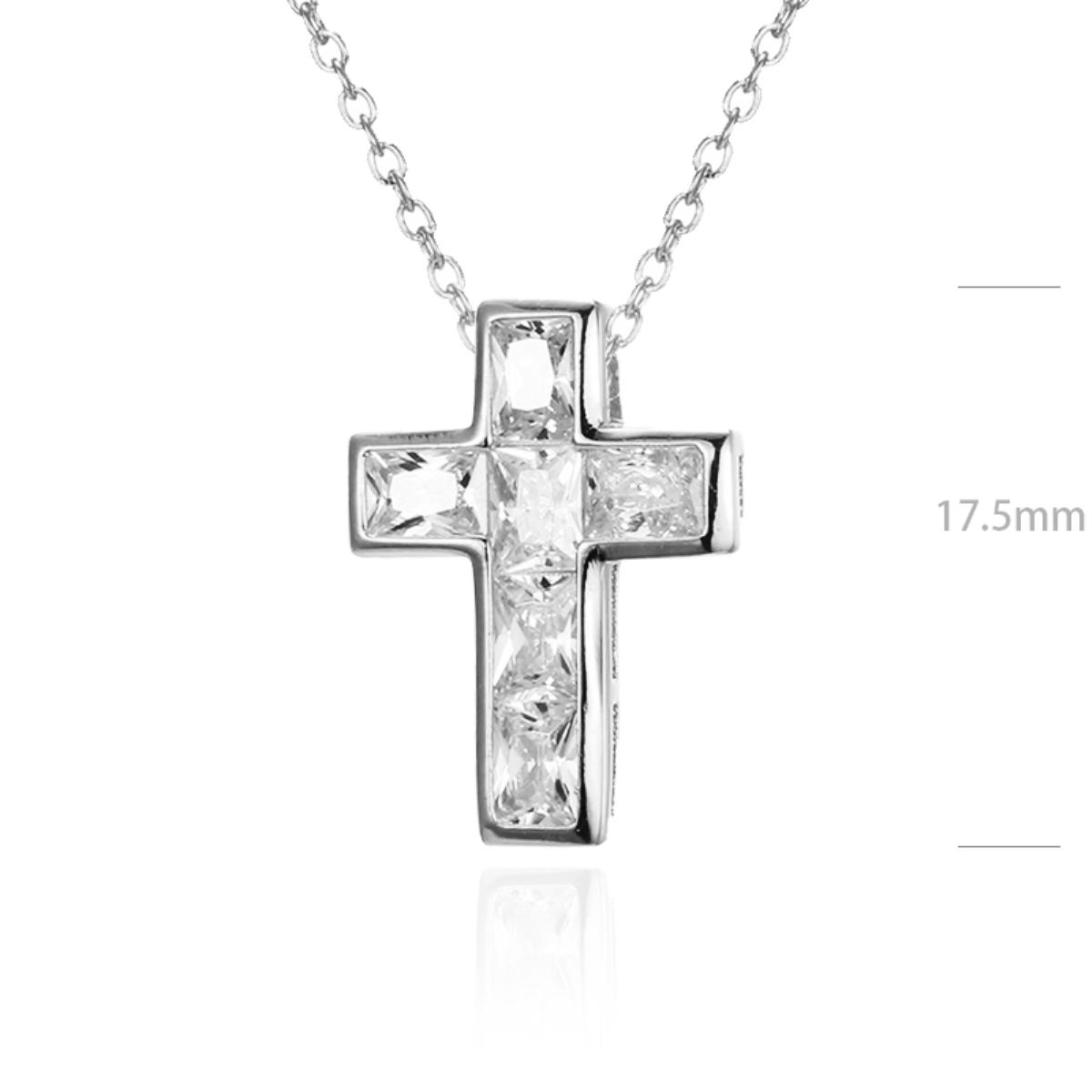 Sterling Silver Rhodium Em CZ Cross 18" Necklace