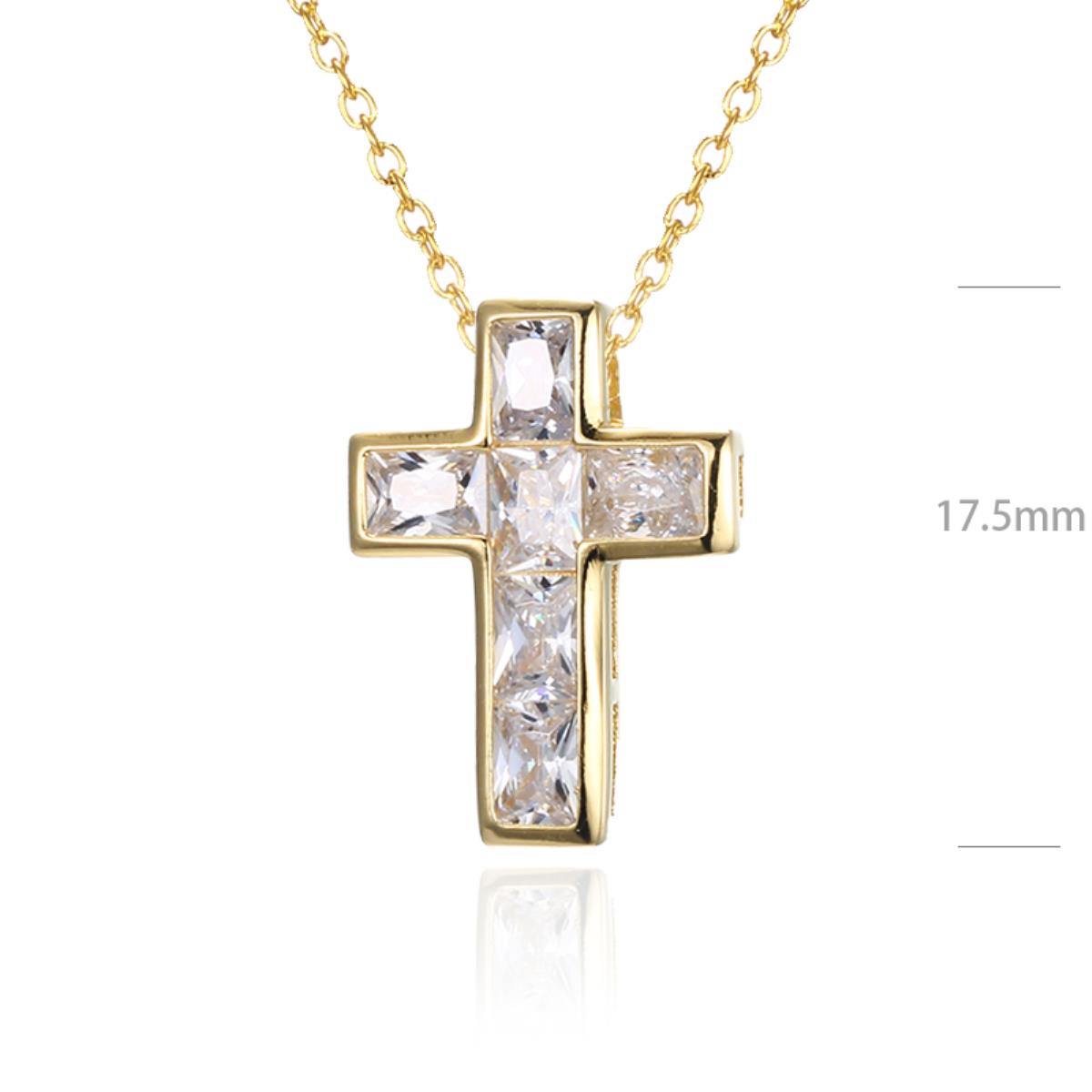 Sterling Silver Yellow 1-Micron Em CZ Cross 18" Necklace