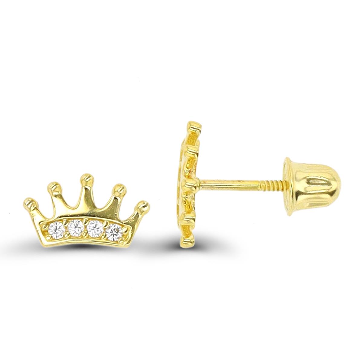 14K Yellow Gold Crown Screwback Stud Earring