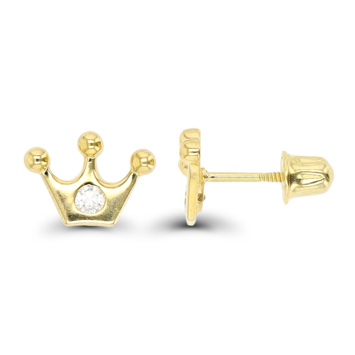 14K Yellow Gold Petite Crown Screwback Stud Earring