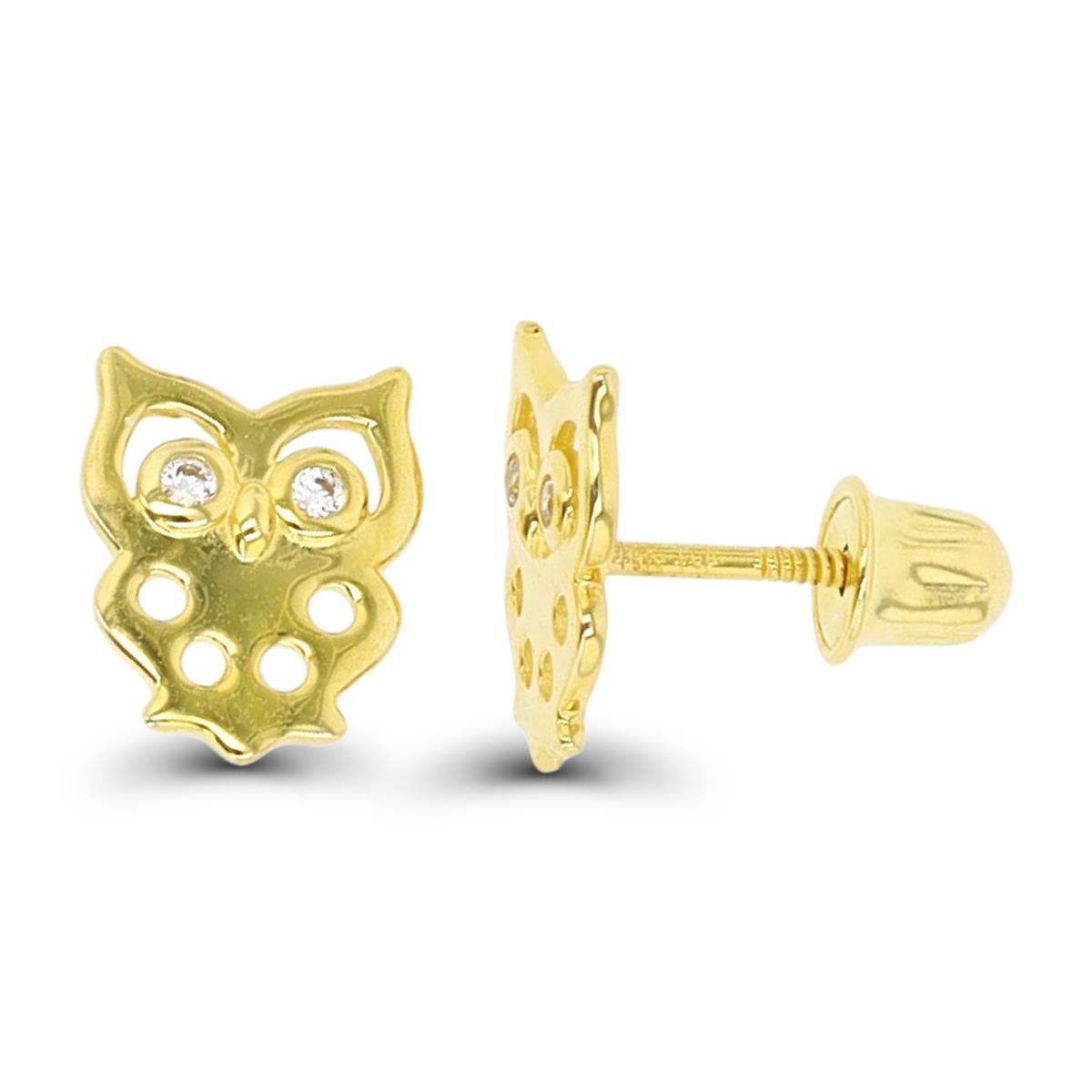 14K Yellow Gold Owl Screwback Stud Earring