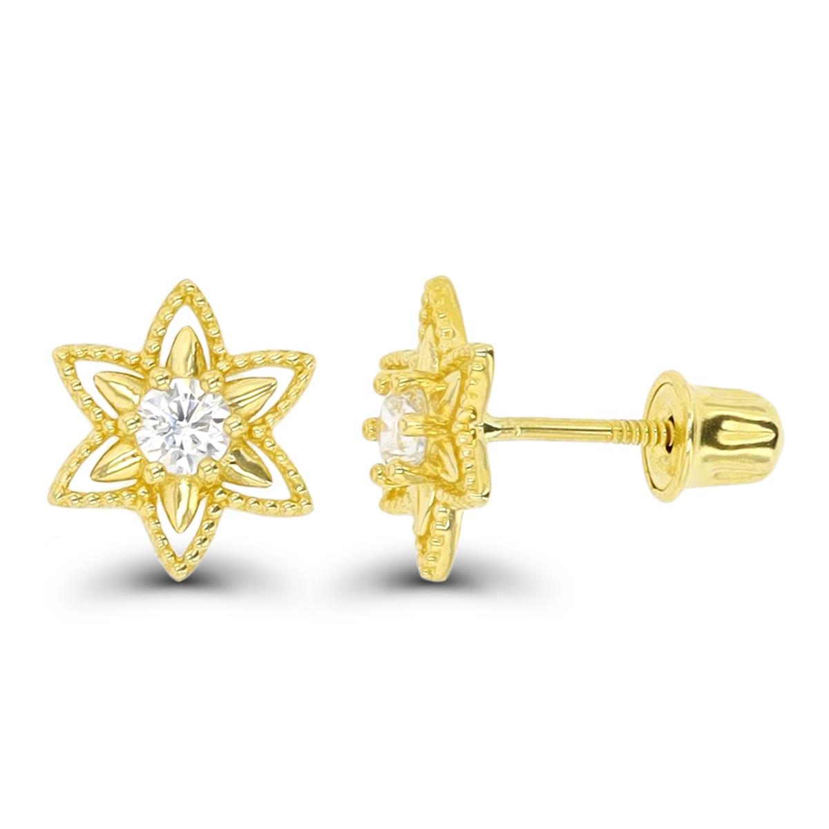 14K Yellow Gold Milgrain Daisy Screwback Stud Earring