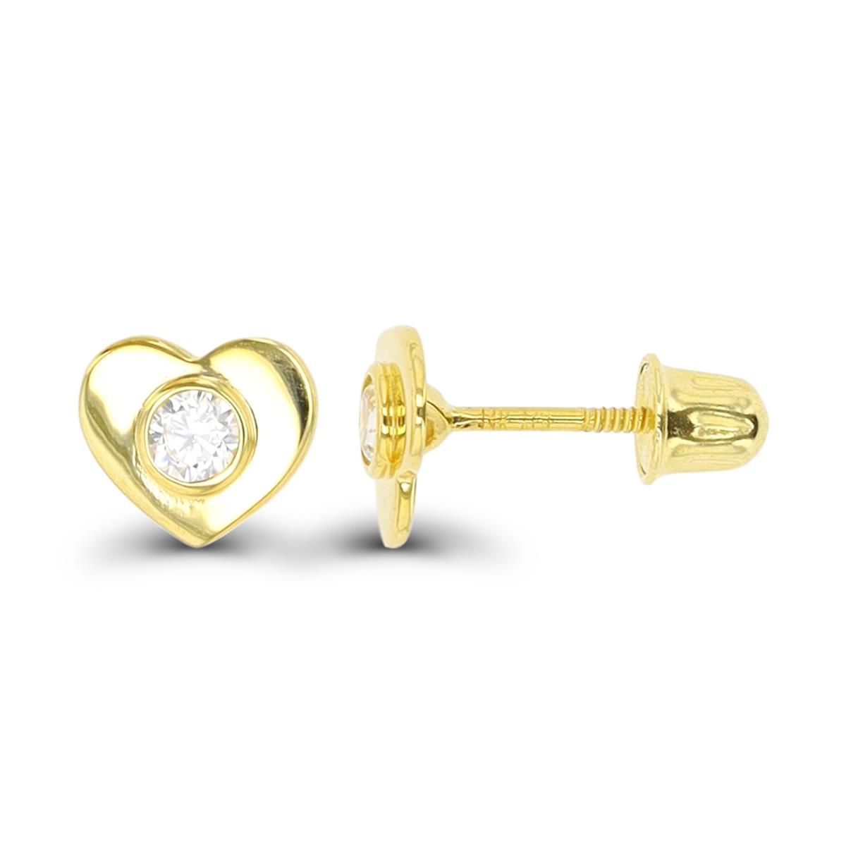 14K Yellow Gold Heart Screwback Stud Earring