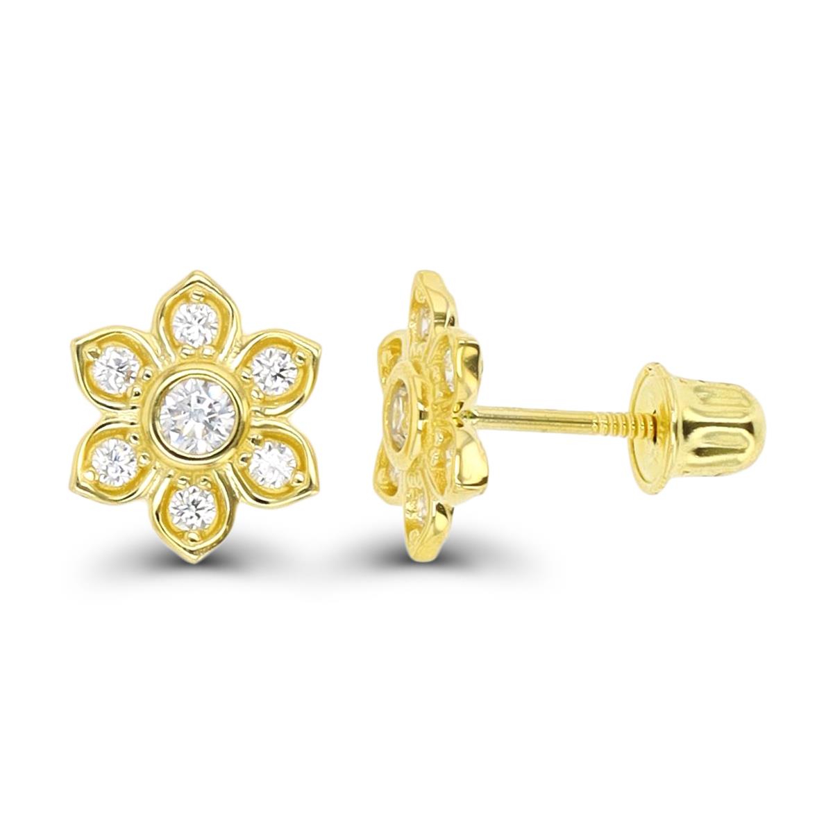 14K Yellow Gold Flower Screwback Stud Earring