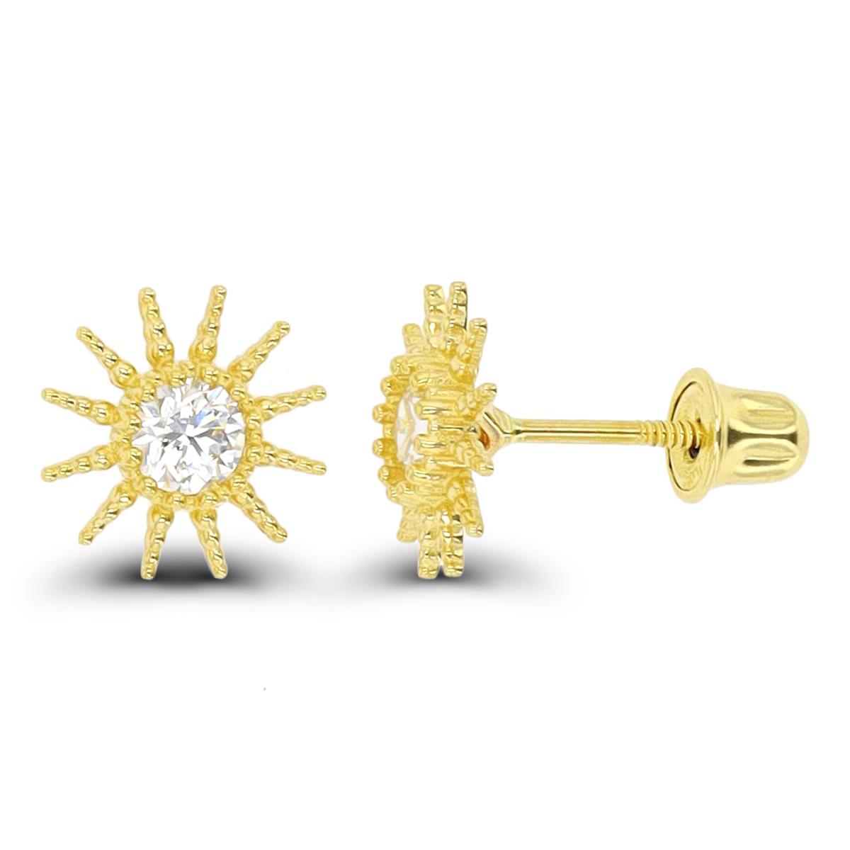 14K Yellow Gold Milgrain Sun Screwback Stud Earring