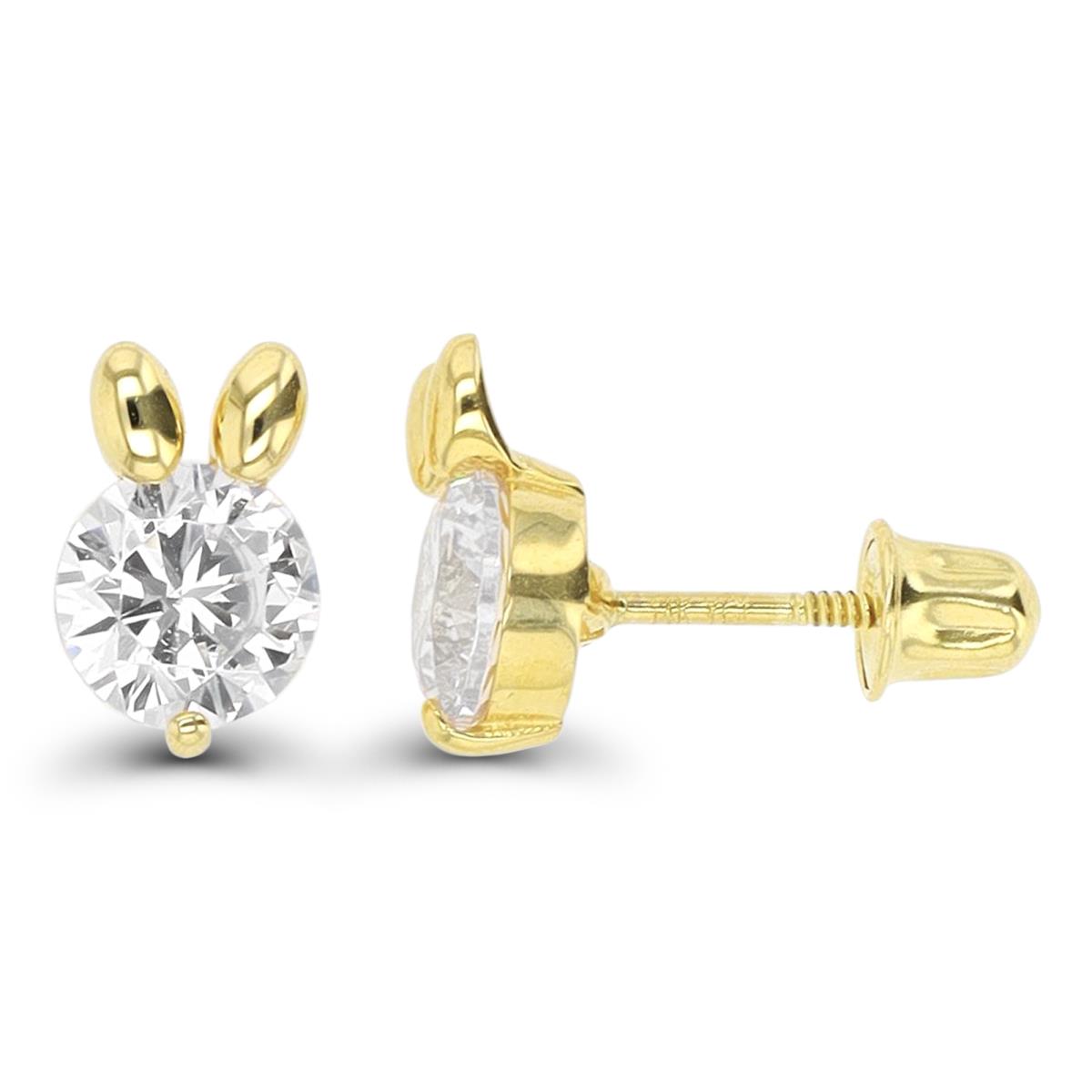 14K Yellow Gold 6mm Rd CZ Bunny Screwback Stud Earring