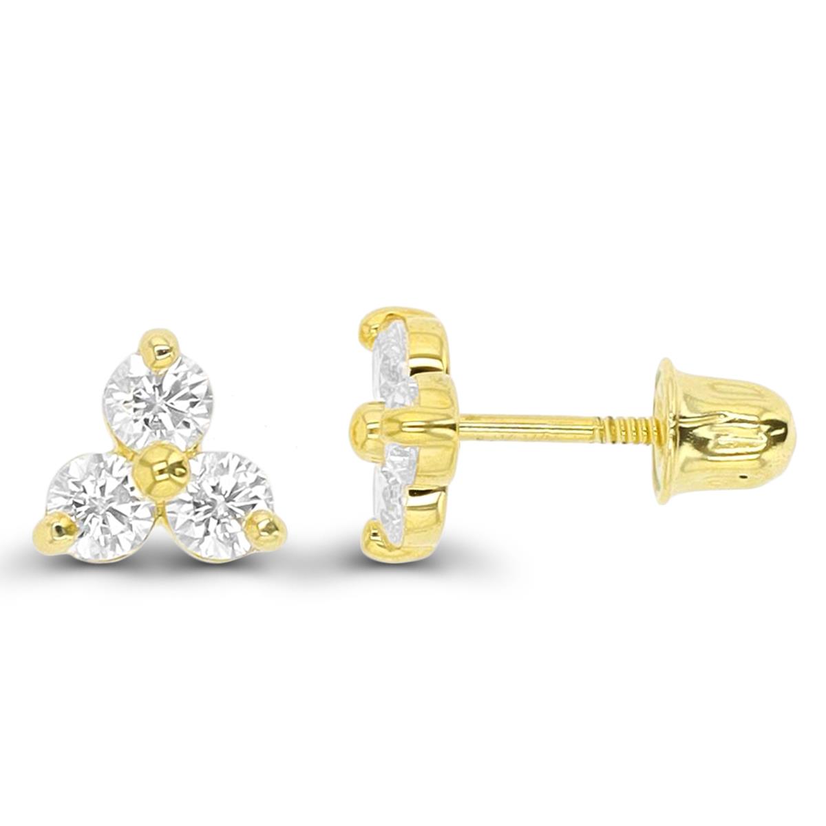 14K Yellow Gold CZ Clover Screwback Stud Earring