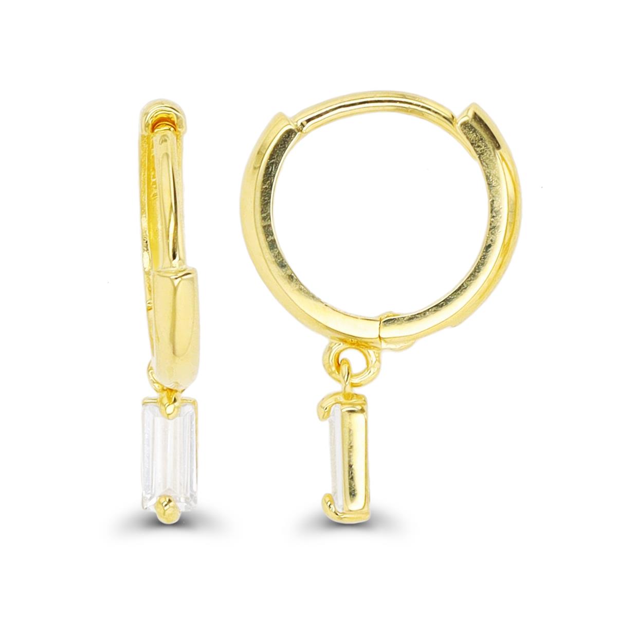 14K Yellow Gold Dangling Baguette Huggie Earring