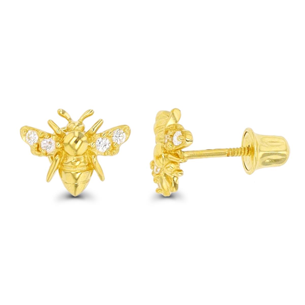 14K Yellow Gold Bee Screwback Stud Earring