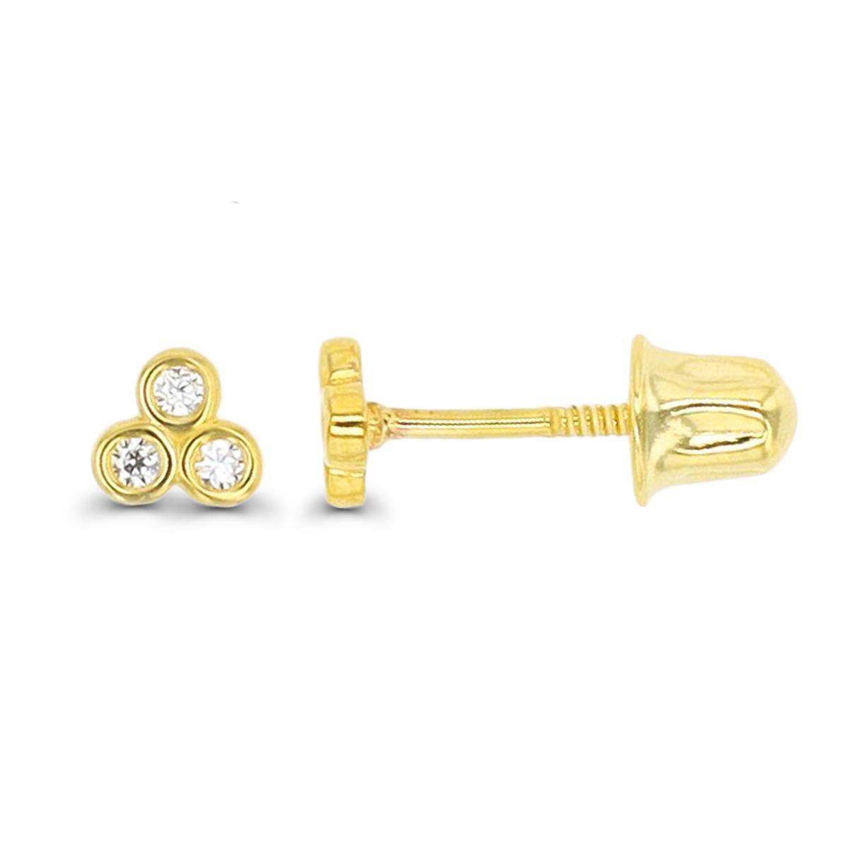 14K Yellow Gold Triple Bezel CZ Screwback Stud Earring