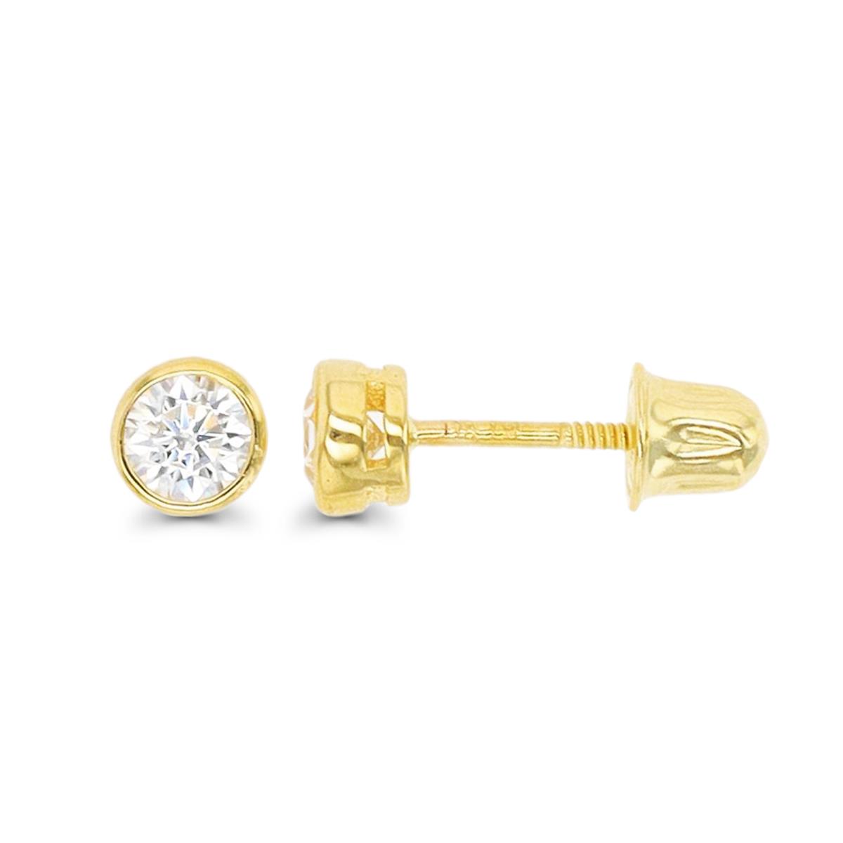 14K Yellow Gold 3mm Rd CZ Bezel Screwback Stud Earring