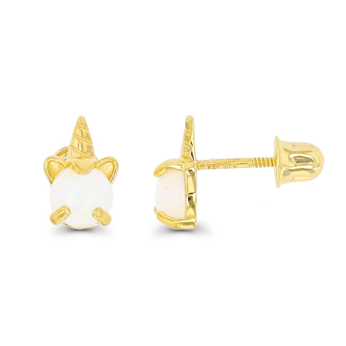 14K Yellow Gold 4mm Cr. Opal Unicorn Screwback Stud Earring
