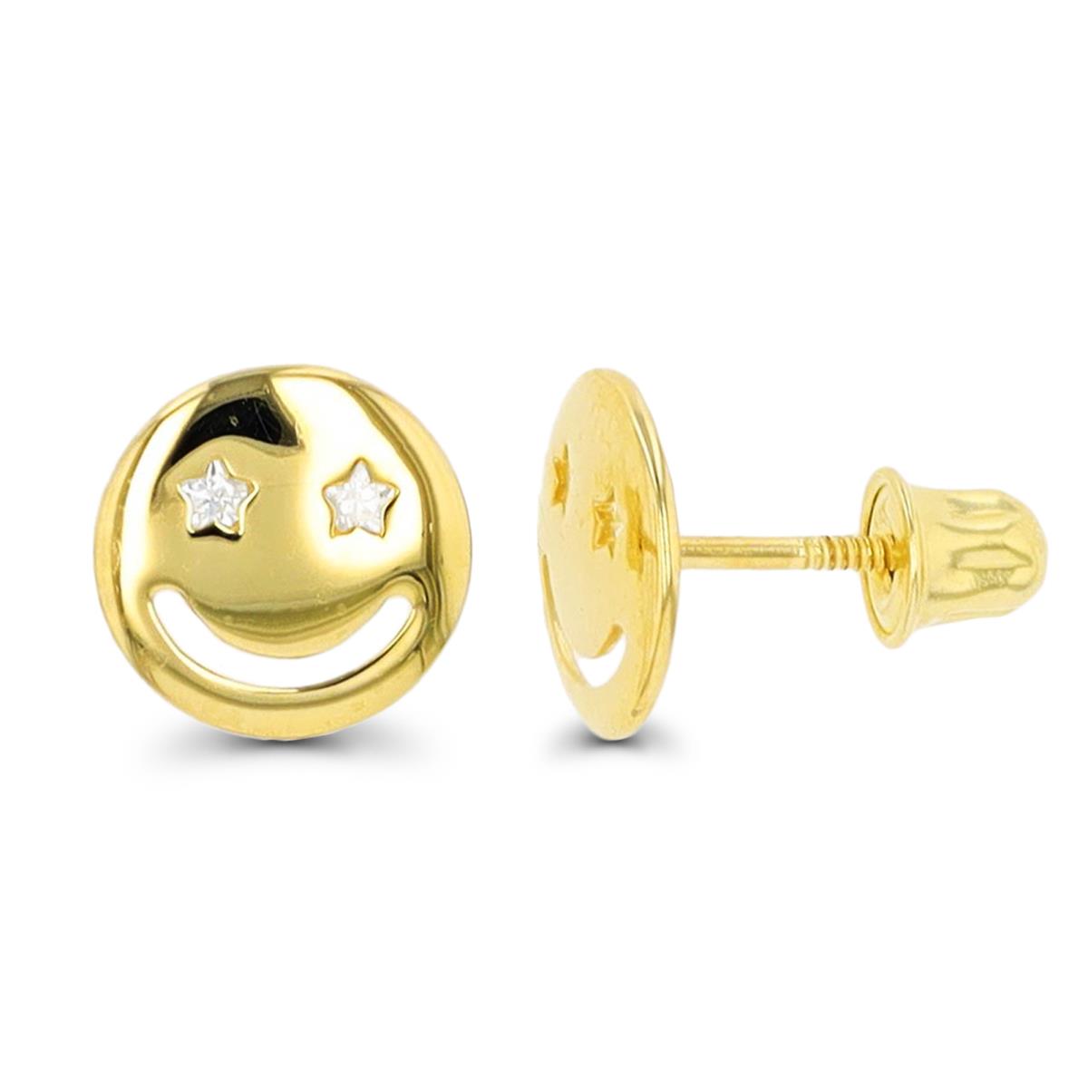14K Yellow Gold Smiley Face Screwback Stud Earring