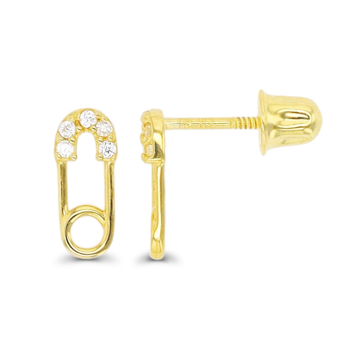 14K Yellow Gold Petite Safety Pin Screwback Stud Earring