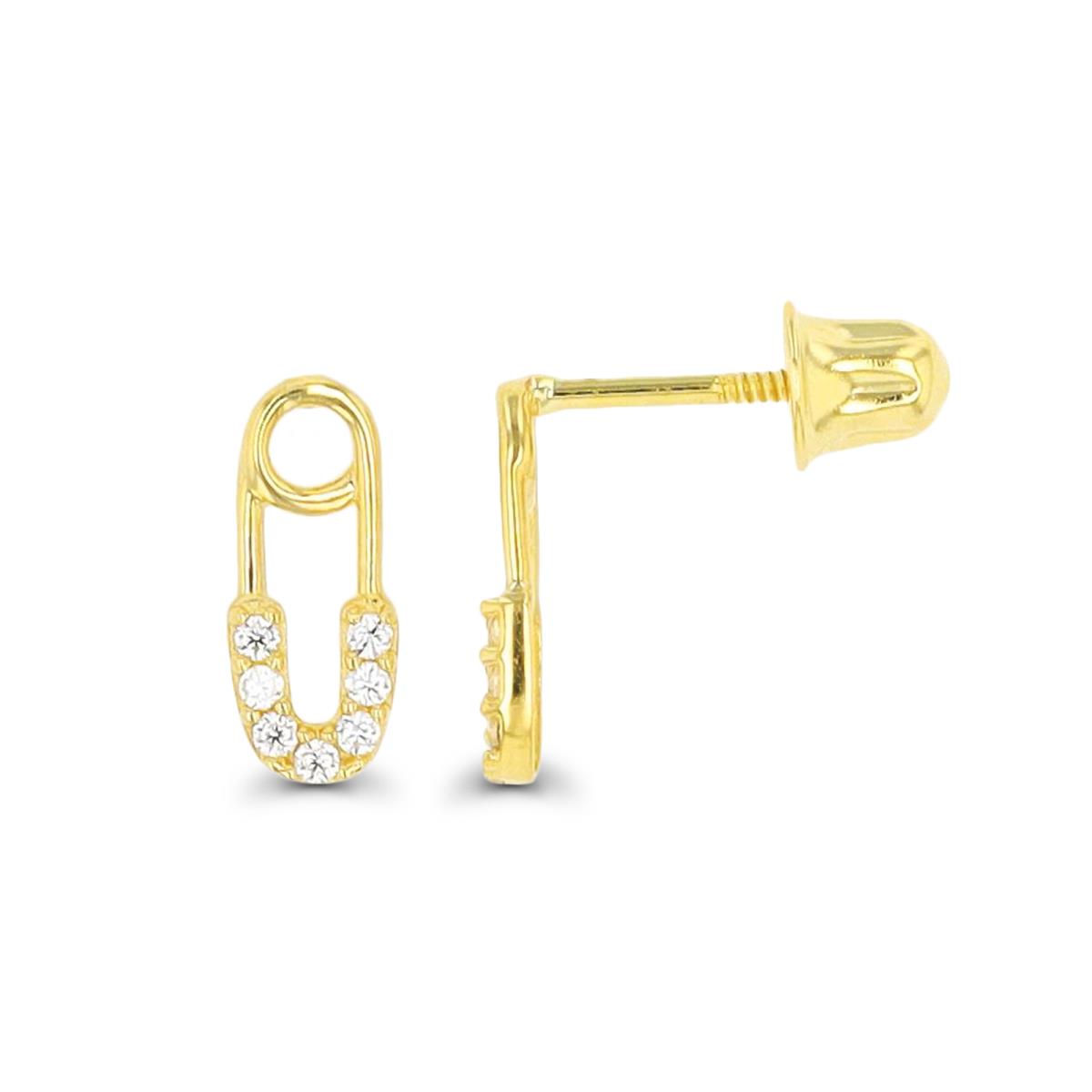 14K Yellow Gold Safety Pin Screwback Stud Earring