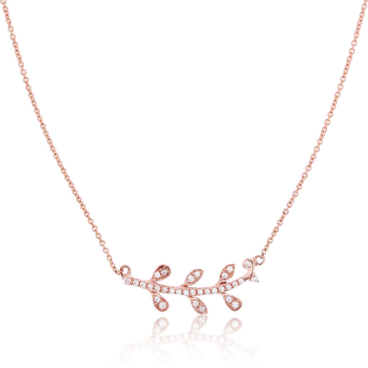 10K Rose Gold Rnd 0.1CTTW Diamond Paved Leaves 15"+3" ext Necklace